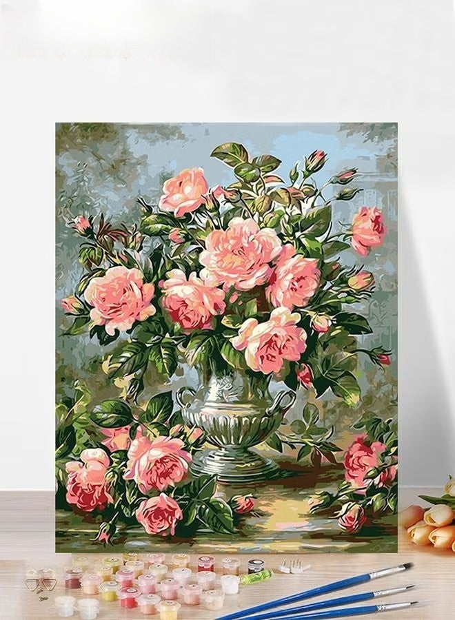 DIY الطلاء بالأرقام مجموعات,الزهور طلاء مجموعات على قماش,الرسم الزخرفي الرسم باليد 40x50cm - Image 1